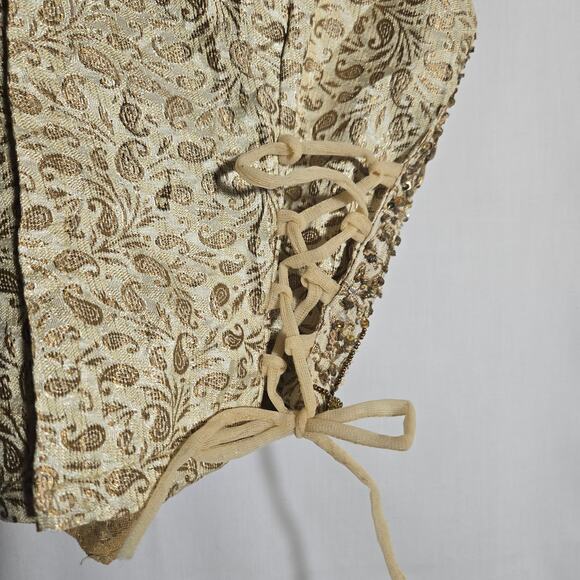 Vtg Handmade Beaded Embellished Bodice XS Corset Sides Ren Faire Costume Cottage - Picture 6 of 8